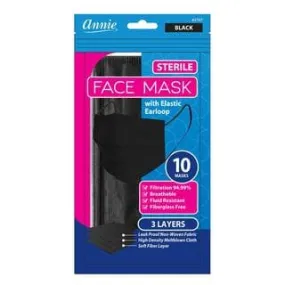 Annie Black Disposable Face Masks with Elastic Earloops