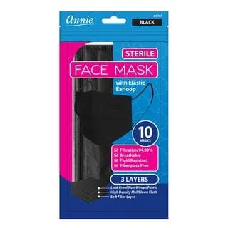 Annie Black Disposable Face Masks with Elastic Earloops