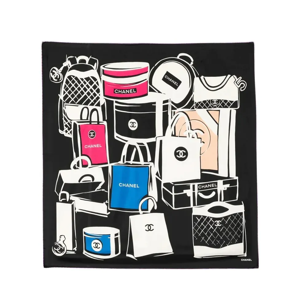 Black Luggage Motif Silk Scarf