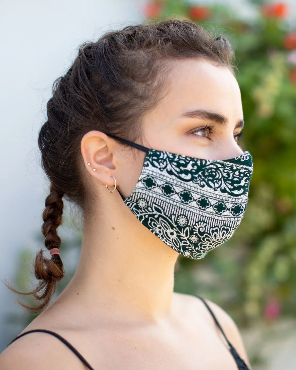 Boho Washable Face Mask Green Floral Elephant