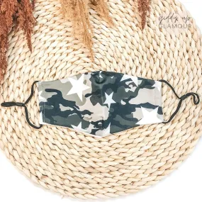 Can't Be Spotted Camouflage and Stars Adjustable Face Covering in Dark Green