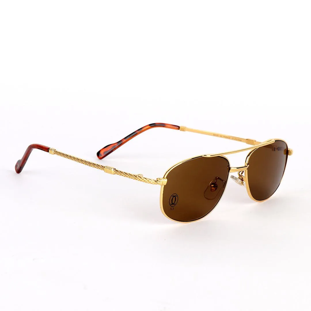 Cartier Vintage Classic Metal Gold And Brown Lens Sunglasses