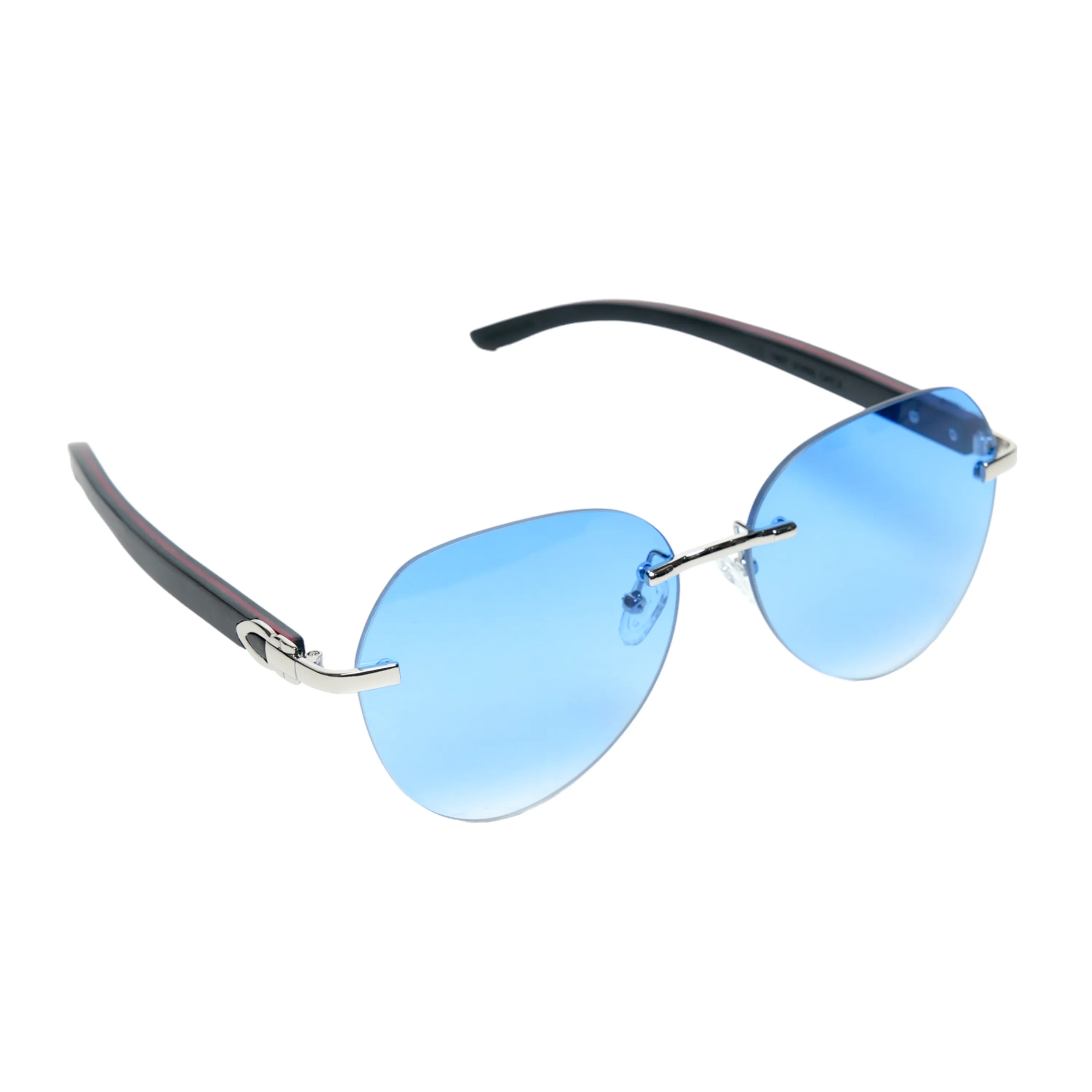 Chokore Rimless Oversized Sunglasses with Wooden Temple (Blue)