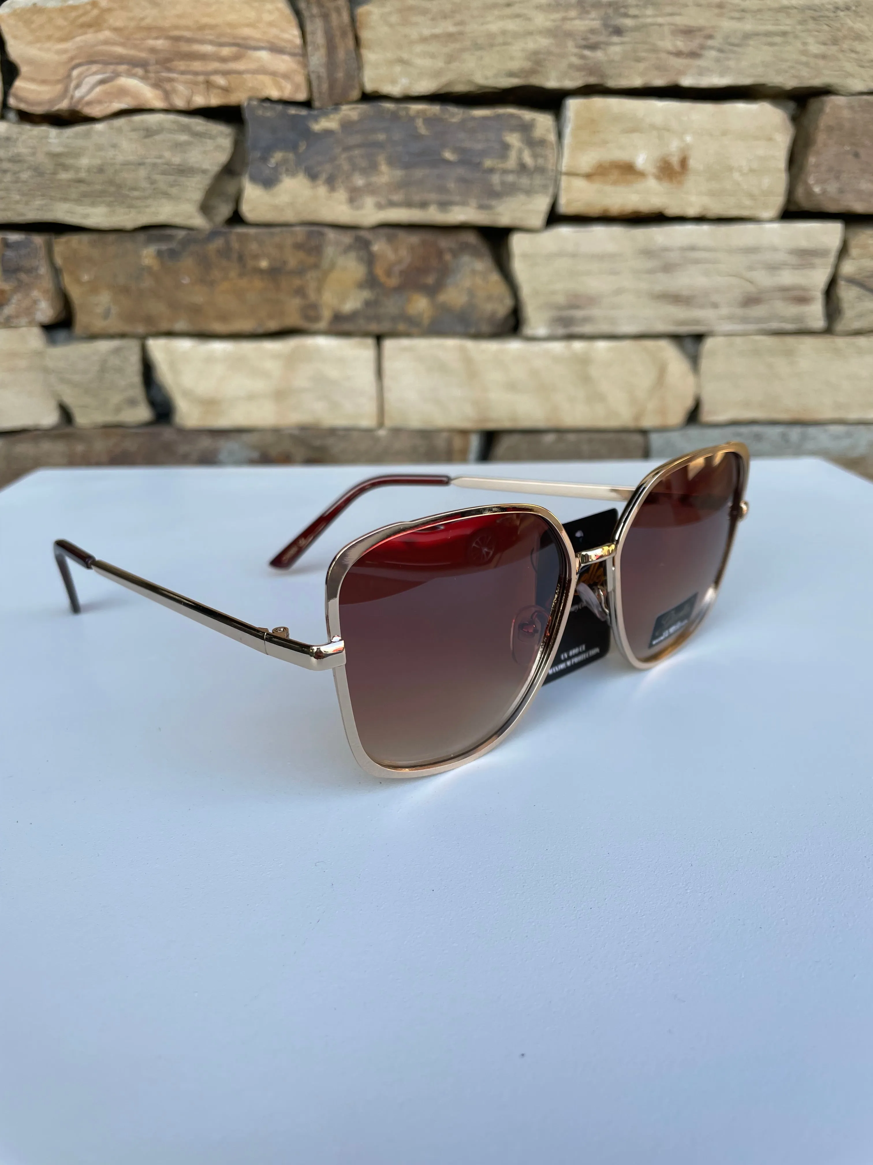 Giselle Gold Metal & Brown Frame Sunglasses