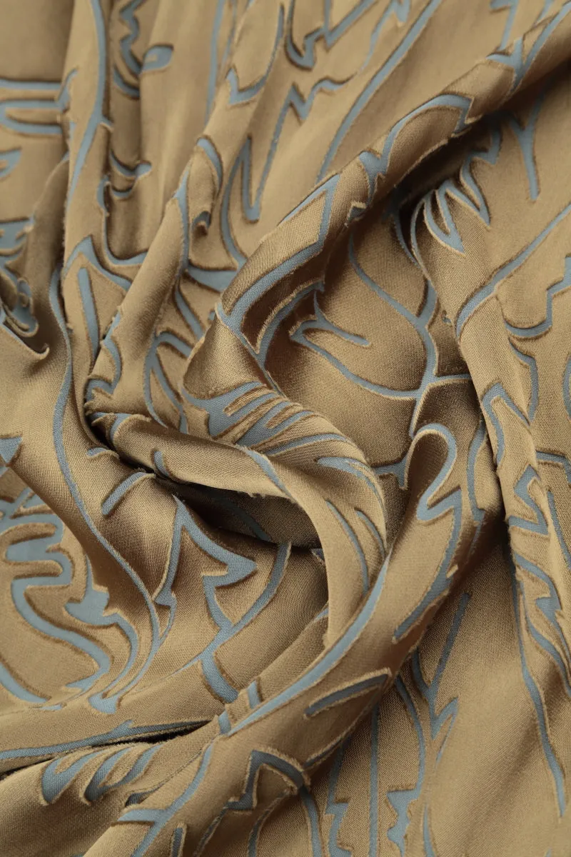 Golden Sage Devoré Feather Silk Scarf