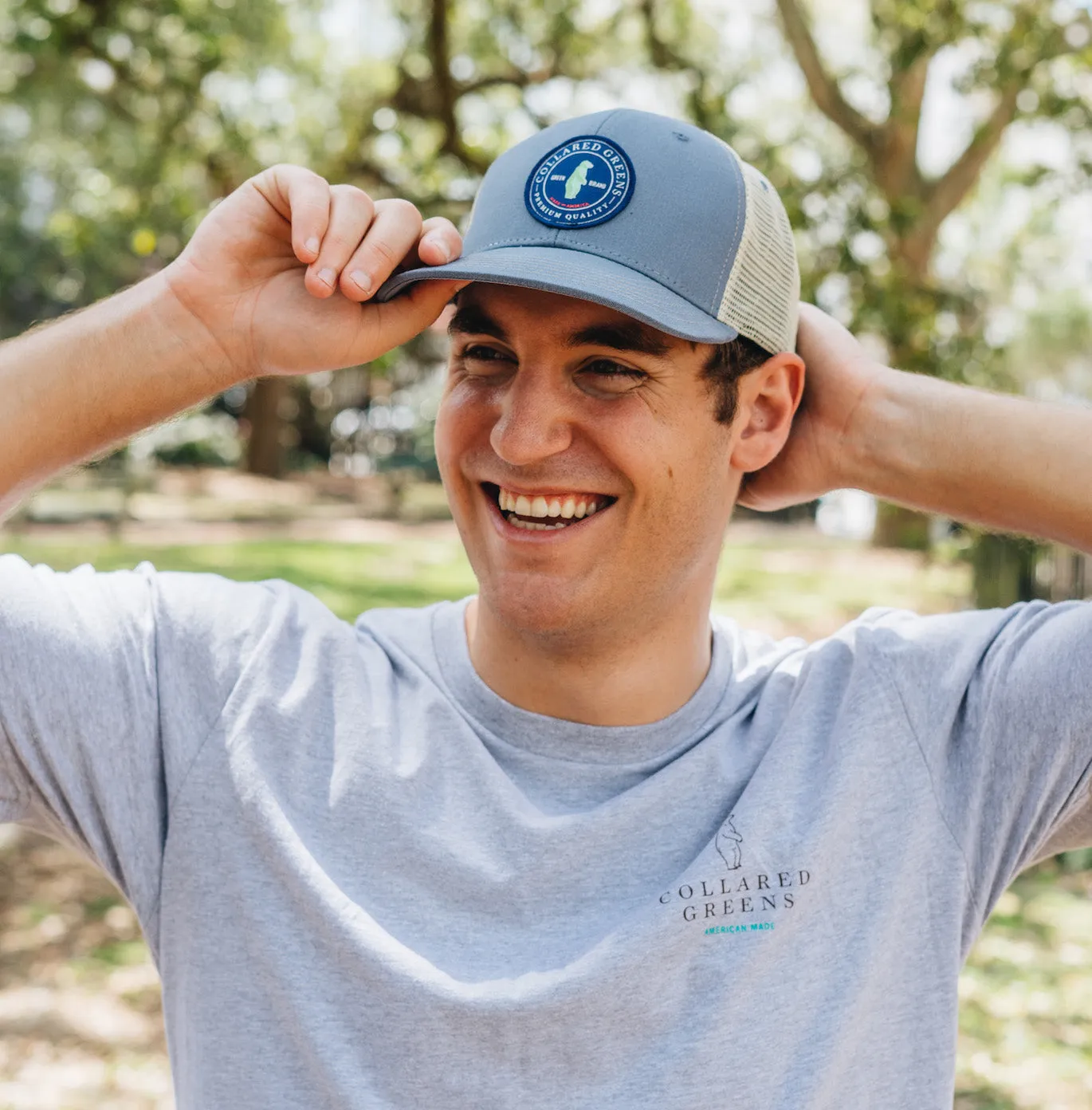 Hang Ten Hound: Badged Trucker Cap - Driftwood