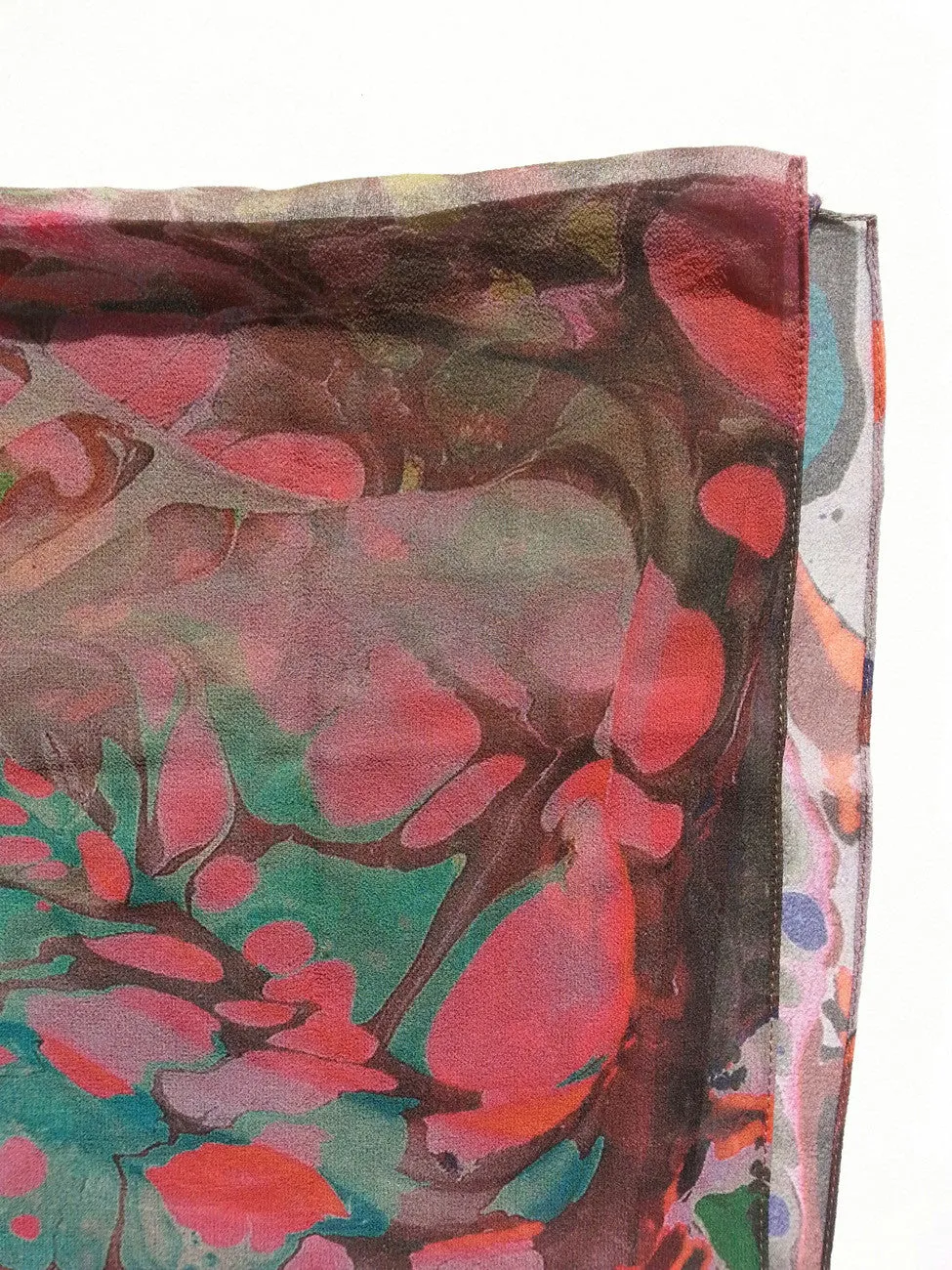 Marbleized Silk Chiffon Long Scarf Chocolate Strawberry