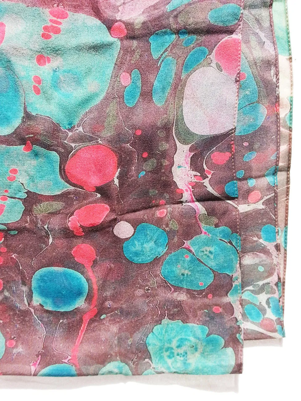 Marbleized Silk Chiffon Long Scarf Chocolate Strawberry