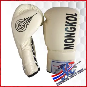 Mongkol boxing gloves Lace-Up  Off White (16 oz) NEW available Jan 2025