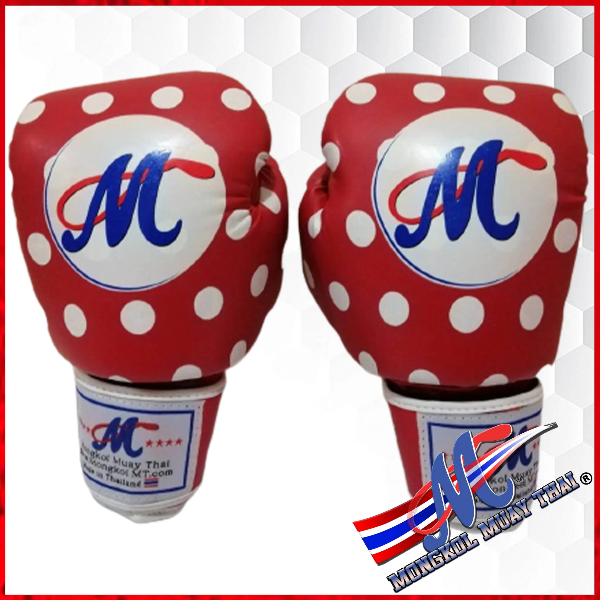 Mongkol boxing Gloves Velcro Red Polka Dot