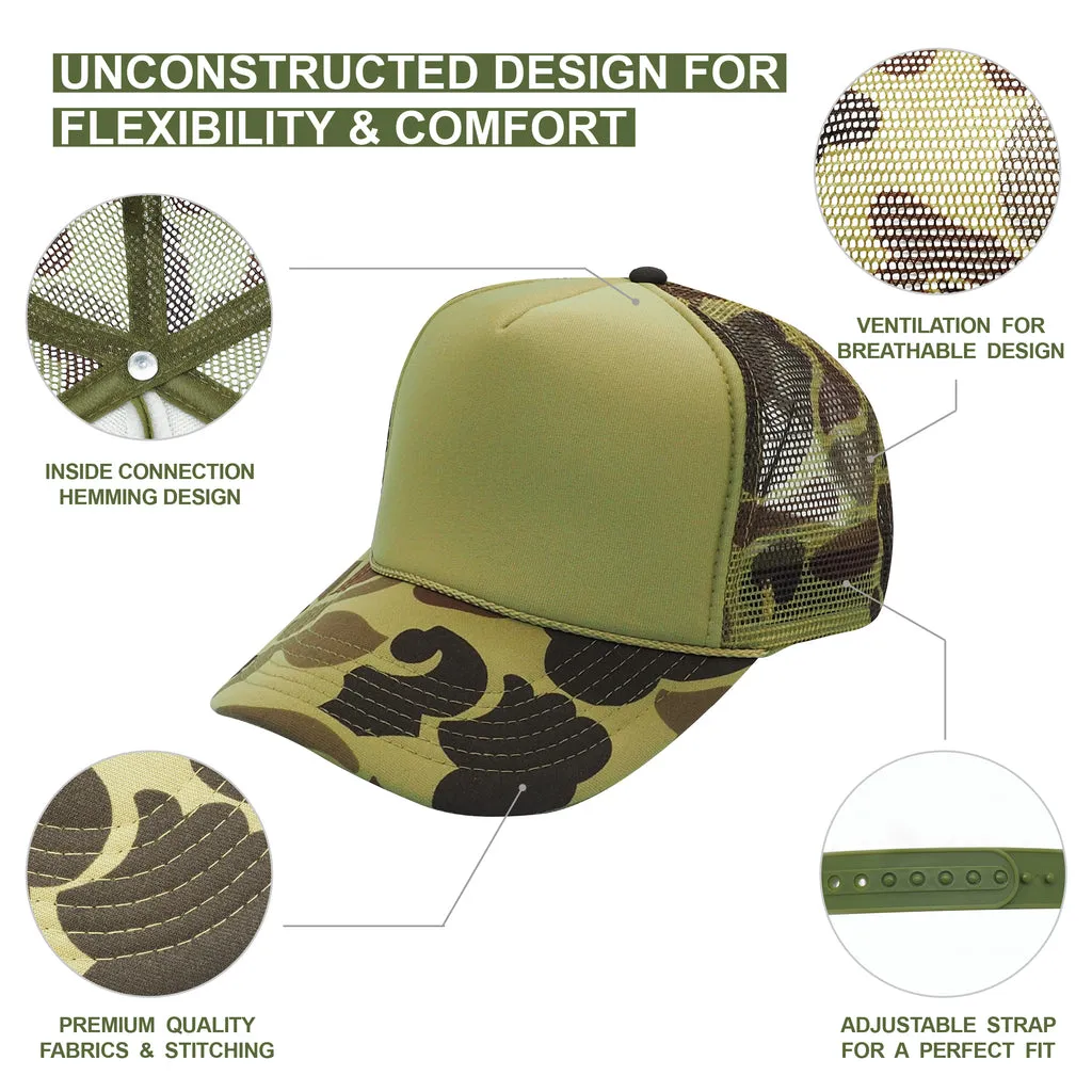 Nissun Camo Camouflage Foam Trucker Hat 5-Panel Trucker Cap - CSC CPC