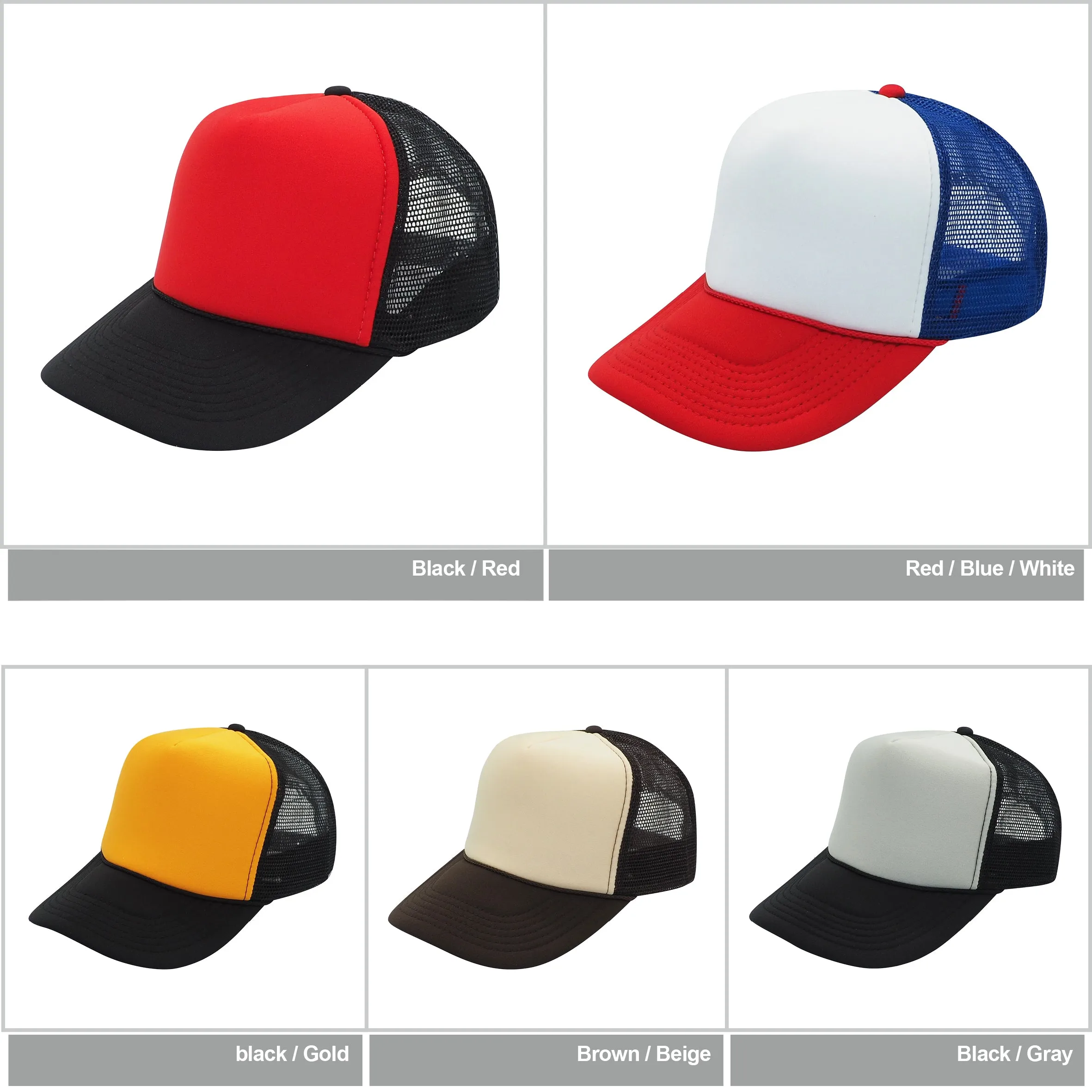 Nissun Classic Trucker Baseball Hats Caps Foam Mesh Blank Solid Two Tone Snapback