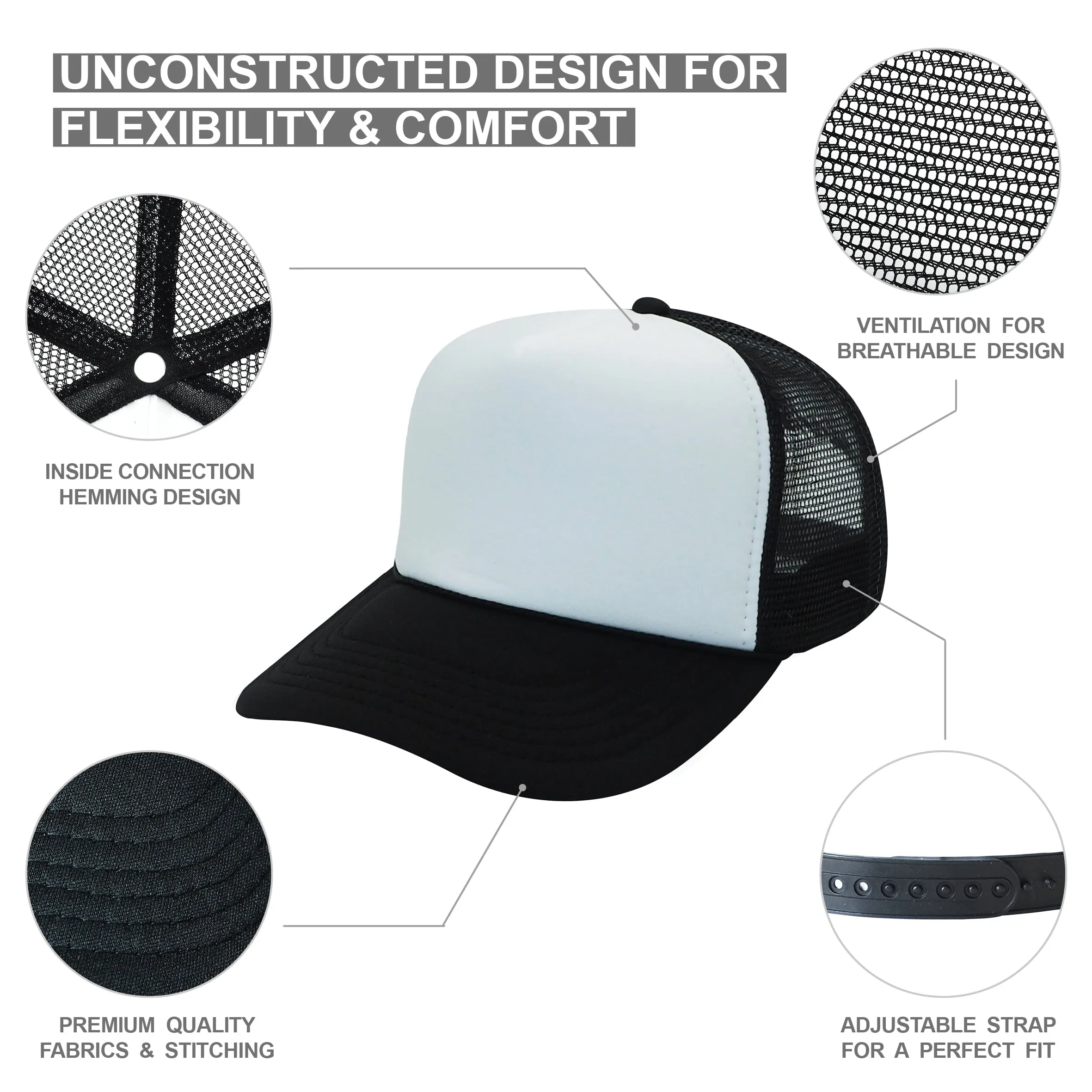 Nissun Classic Trucker Baseball Hats Caps Foam Mesh Blank Solid Two Tone Snapback