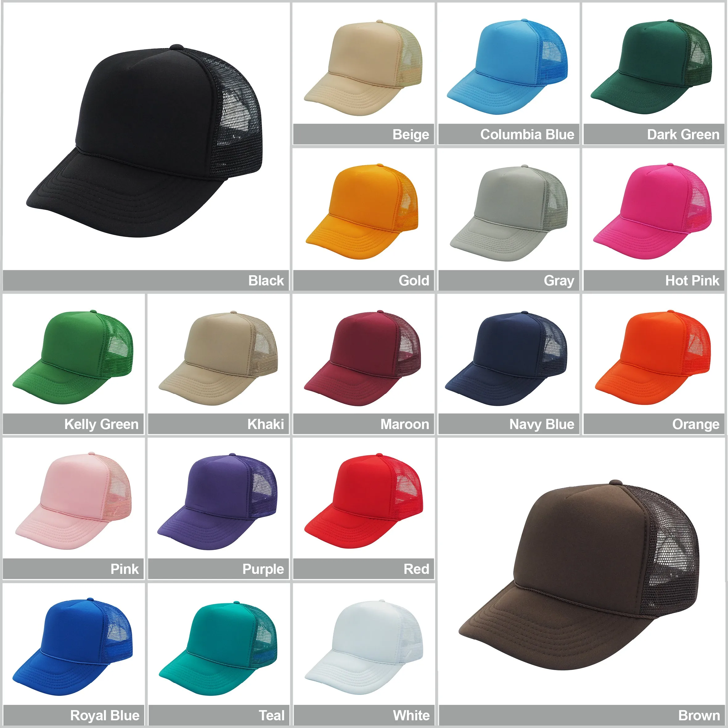 Nissun Classic Trucker Baseball Hats Caps Foam Mesh Blank Solid Two Tone Snapback