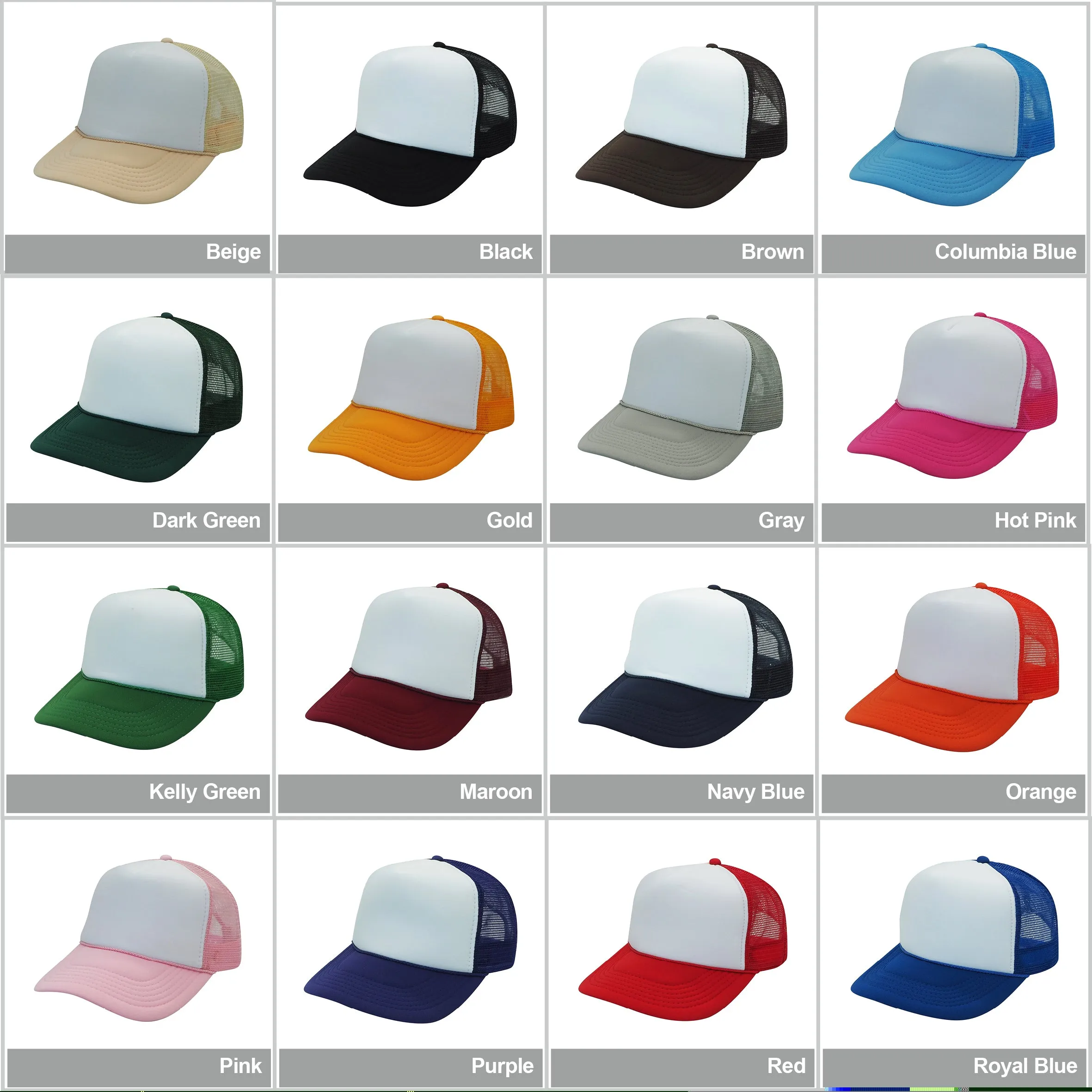 Nissun Classic Trucker Baseball Hats Caps Foam Mesh Blank Solid Two Tone Snapback