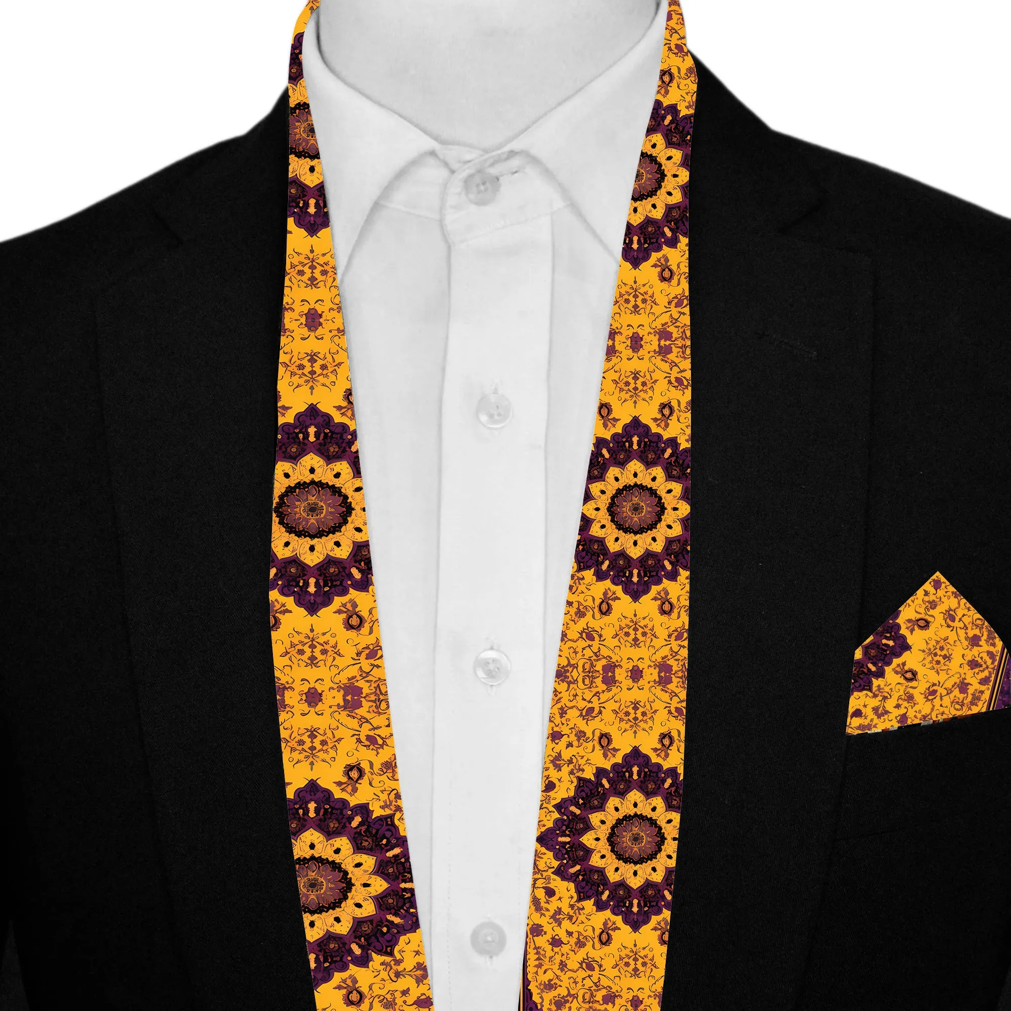 PAKISTANI BRAND SCARF AND POCKET SQUARE SET -  ROMANIAN FOLK