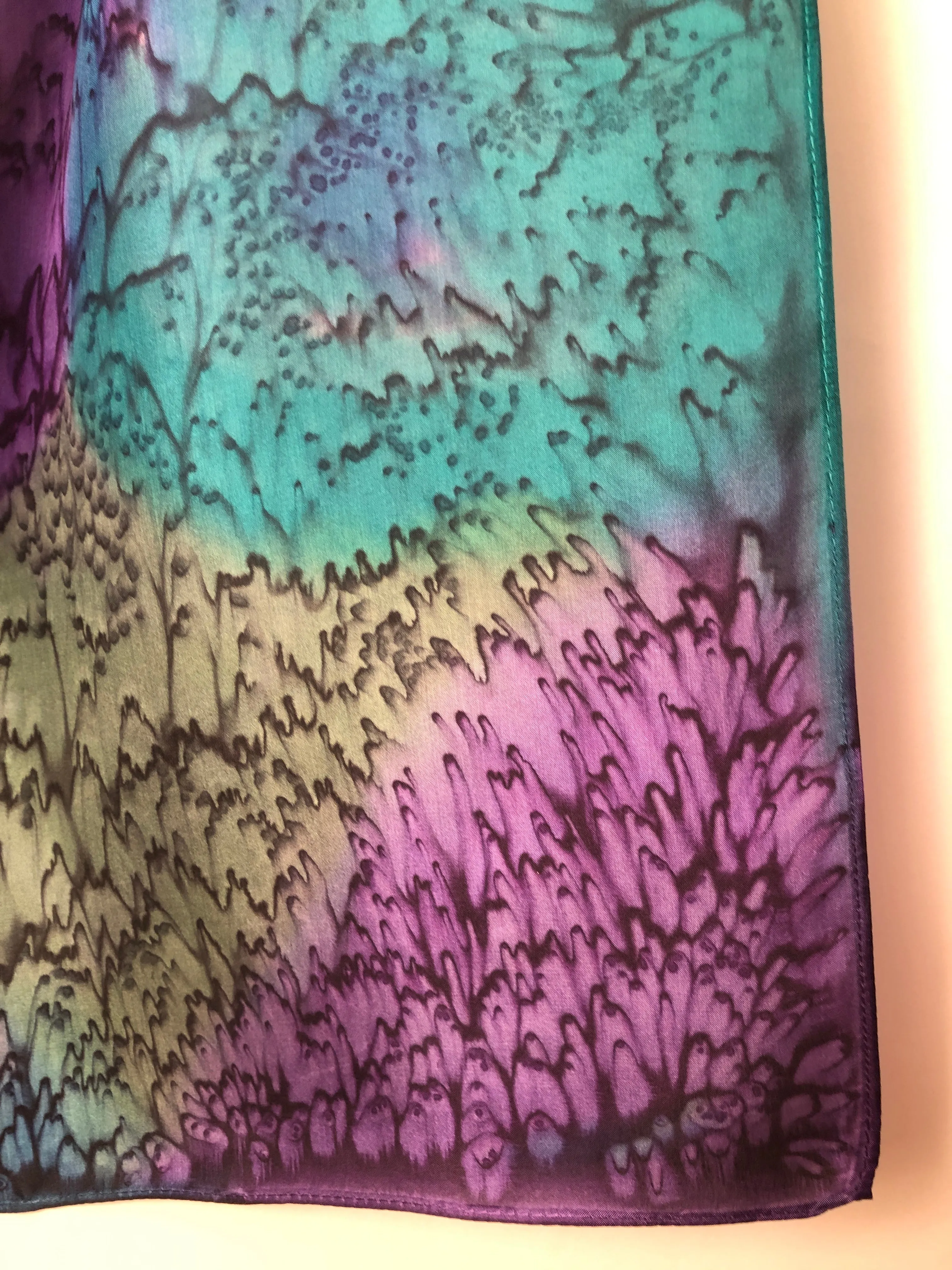 “Purple and Green Mermaid" - Hand-dyed Silk Scarf - $125