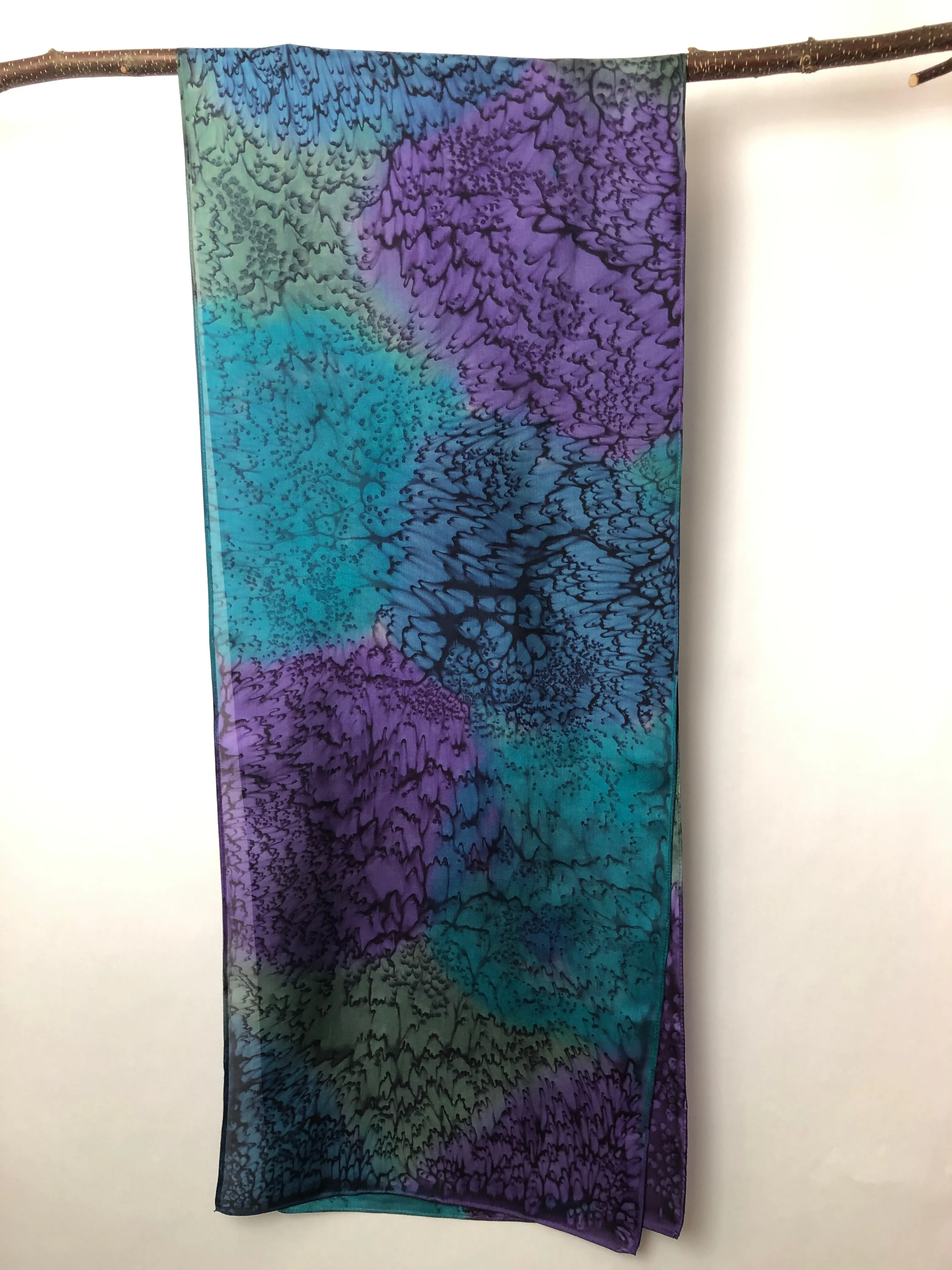 “Purple and Green Mermaid" - Hand-dyed Silk Scarf - $125