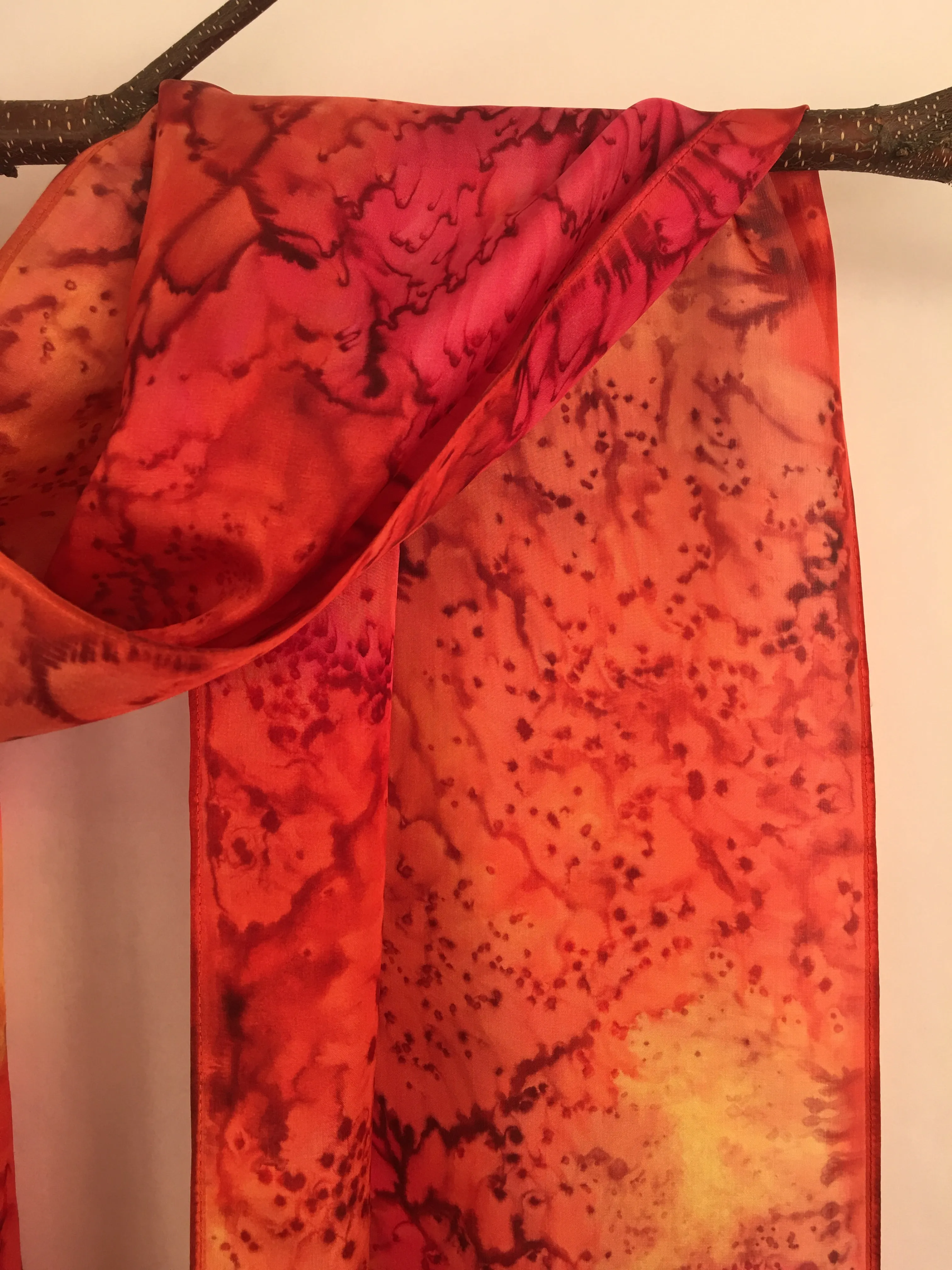 "Red Hot Mermaid" - Hand-dyed Silk Scarf - $125