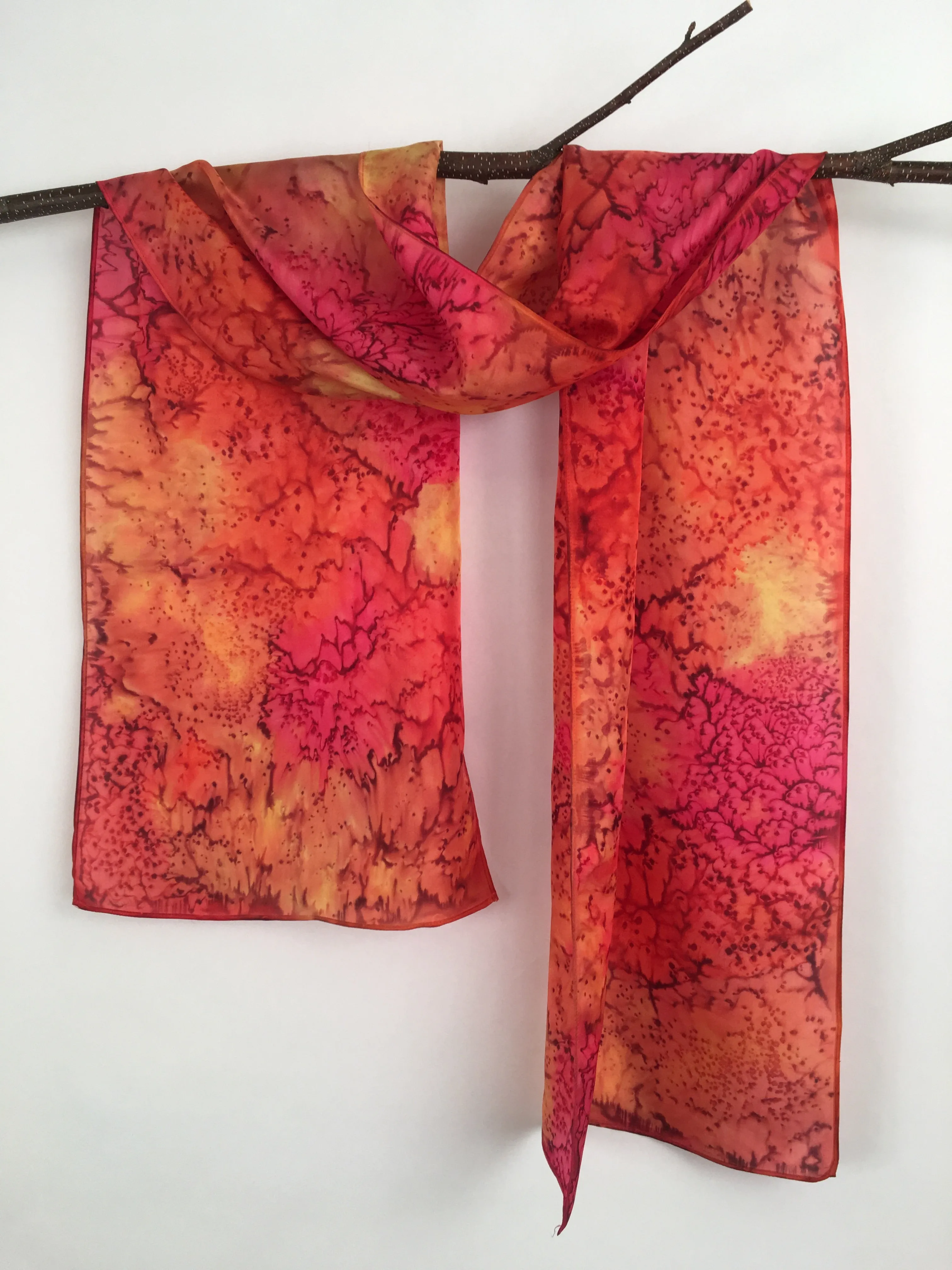 "Red Hot Mermaid" - Hand-dyed Silk Scarf - $125