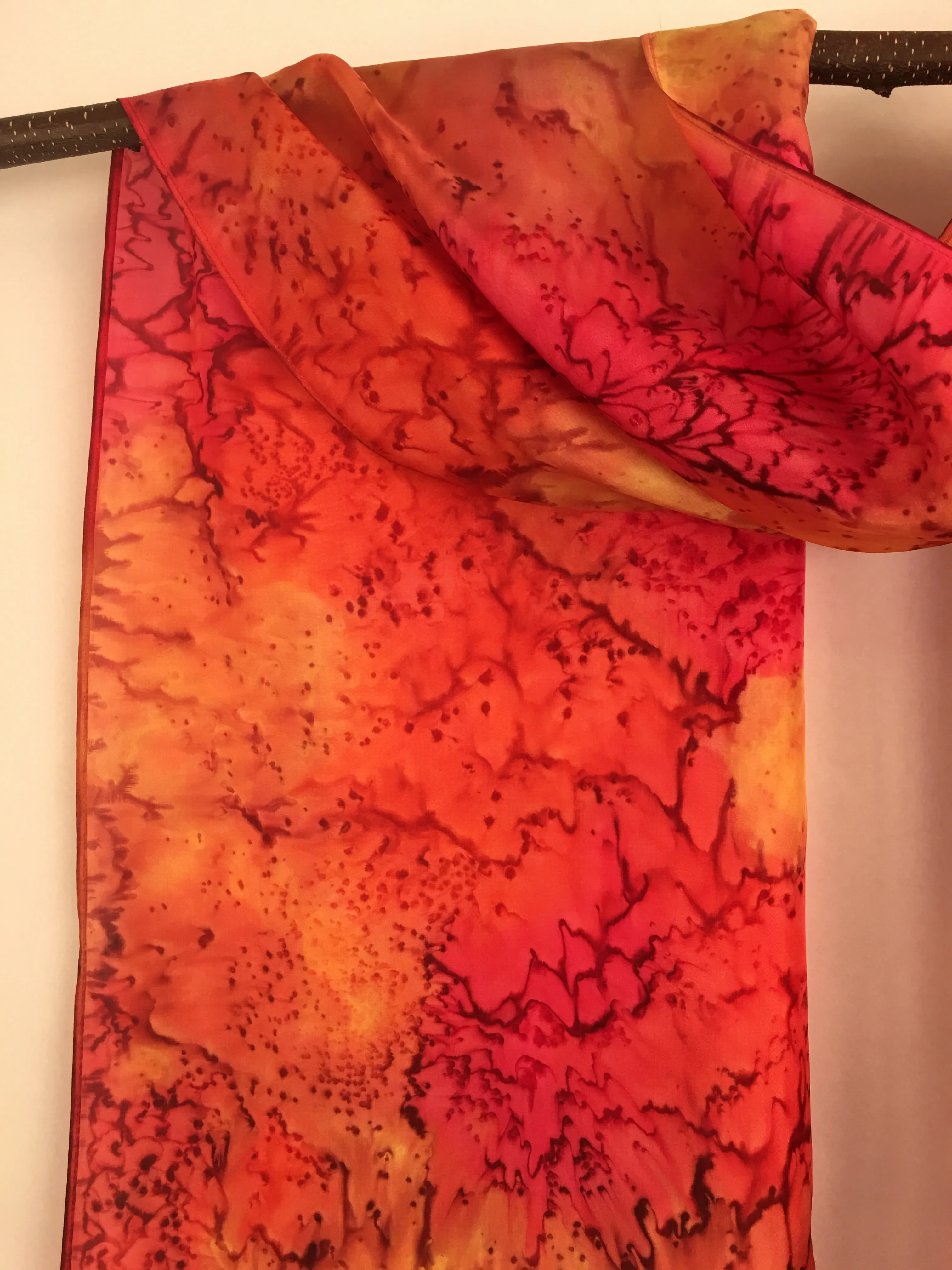 "Red Hot Mermaid" - Hand-dyed Silk Scarf - $125