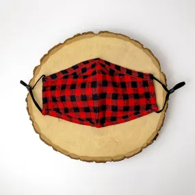 Safe and Sassy Face Covering in Red and Black Plaid with Black Straps