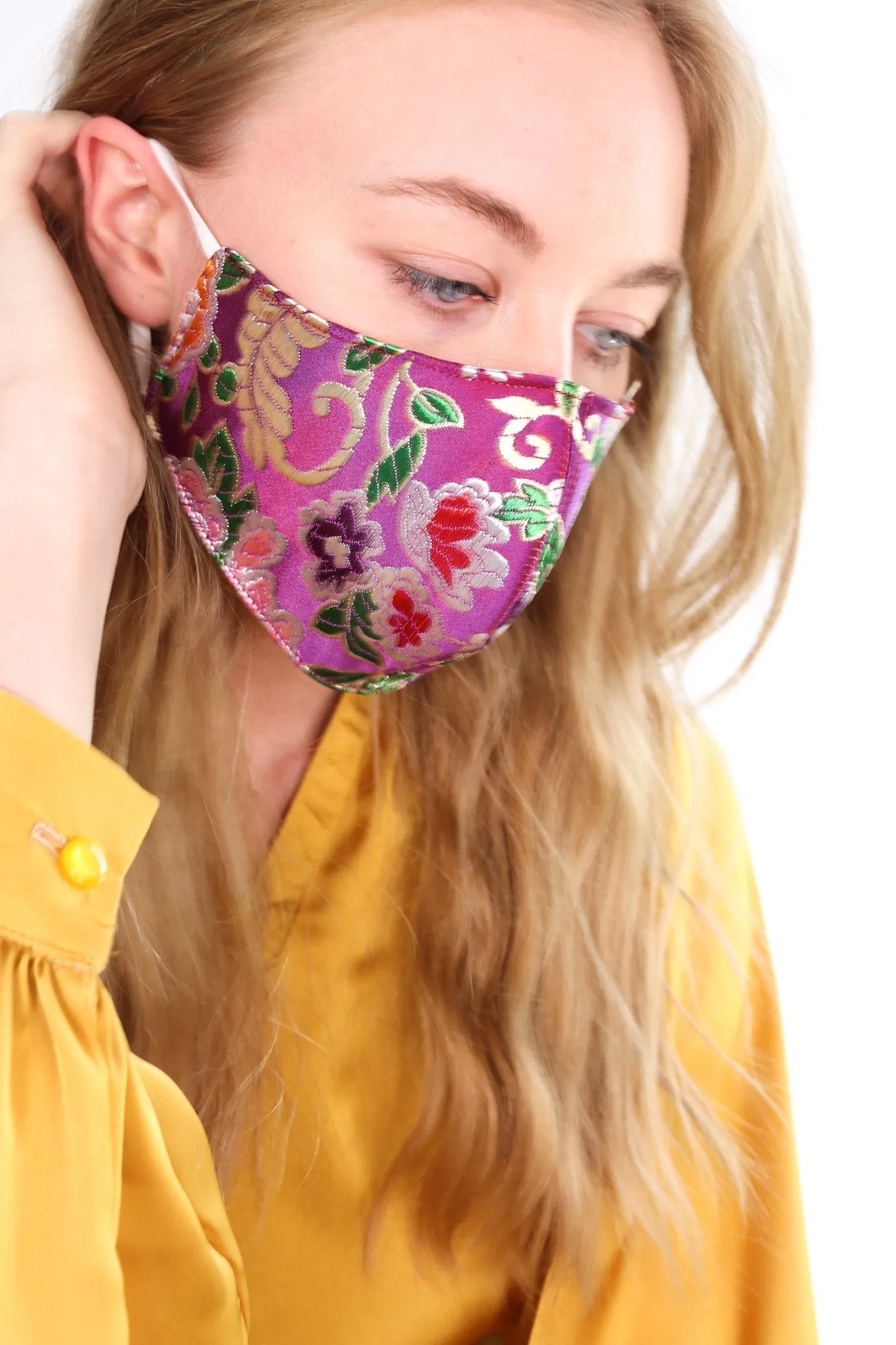 SILK FLOWER PRINTED FACE MASK TIJANA (BLUE)