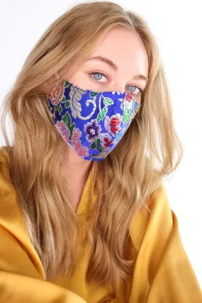 SILK FLOWER PRINTED FACE MASK TIJANA (BLUE)