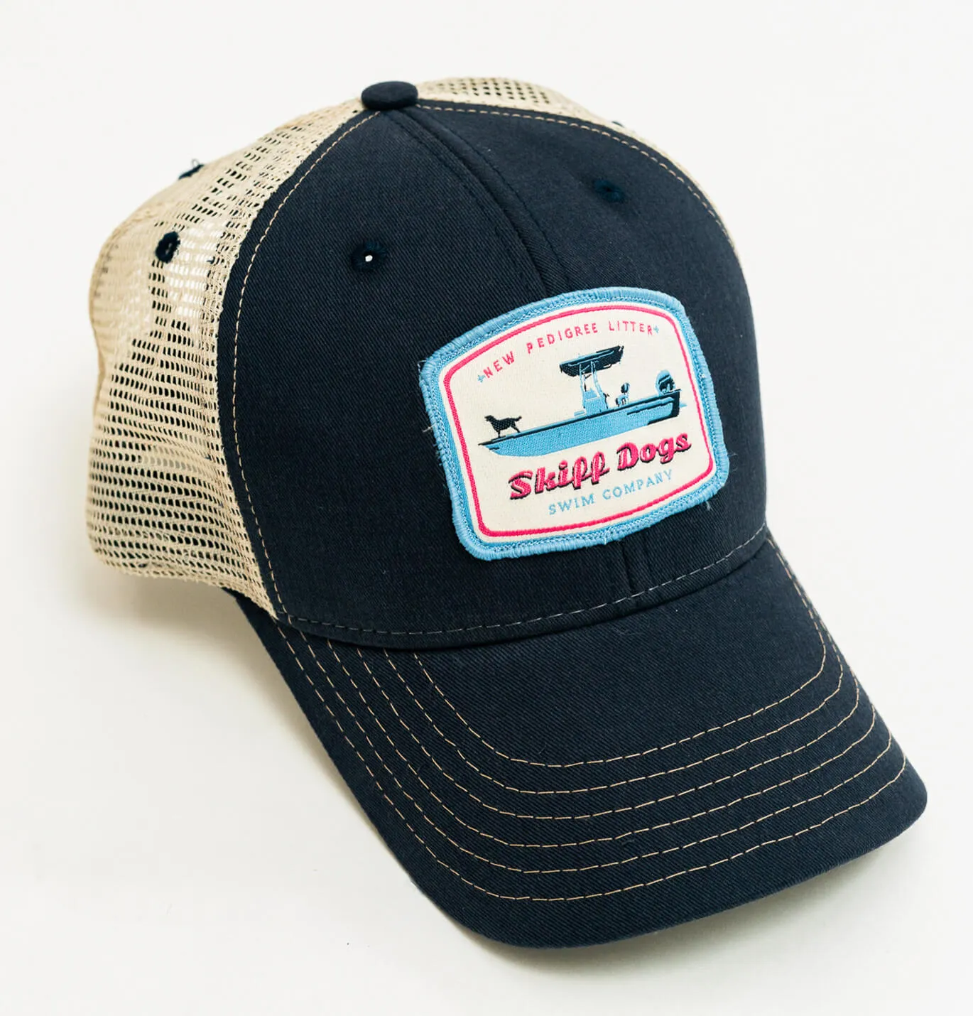 Skiff Dogs Logo: Badged Trucker Cap - Navy