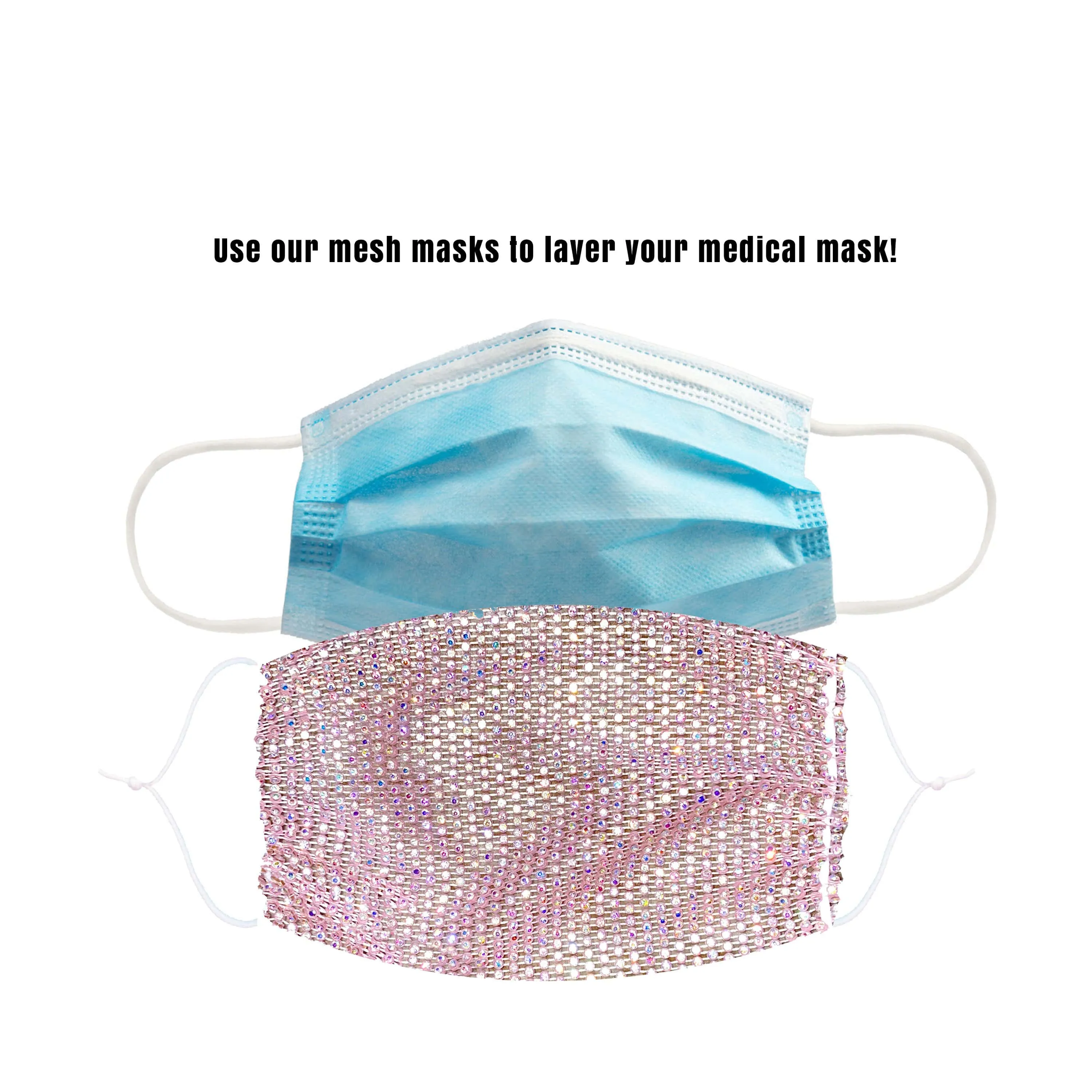 Stupid Love Salmon Pink Crystal Mesh Jewel Face Mask With Adjustable Loops