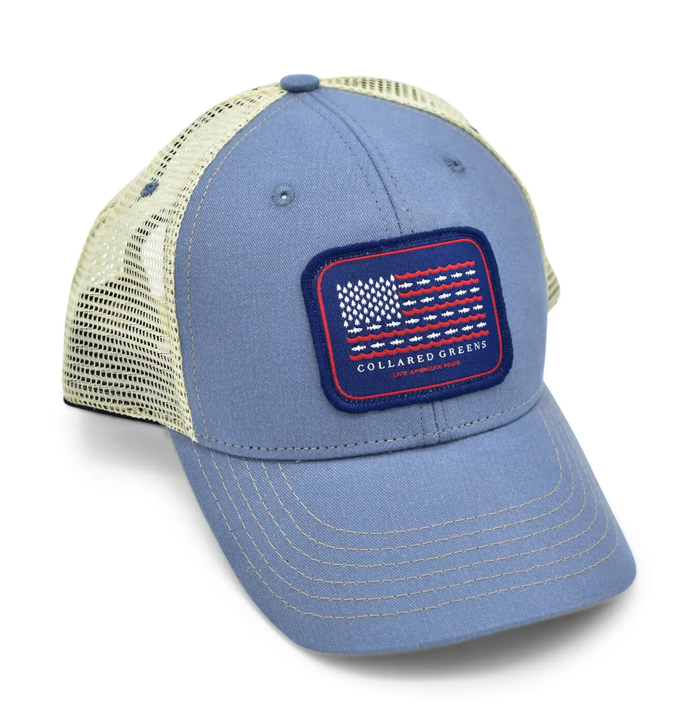 Trout Flag: Badged Trucker Cap - Shoal Blue